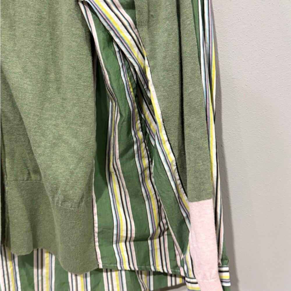 Zaket & Plover Stripe Trim Mixed Media Cardigan Green Large Cotton Silk Blend - Picture 5 of 8